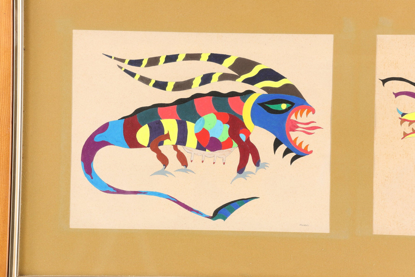 Quadro anni 70 Acquerello su carta fauna astratta