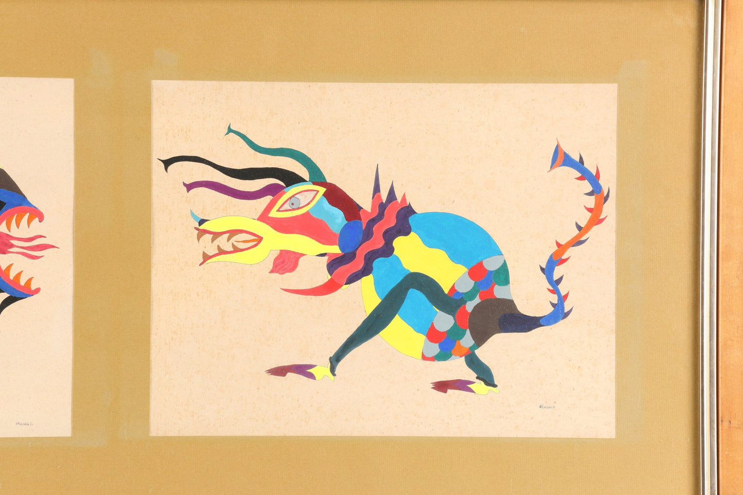 Quadro anni 70 Acquerello su carta fauna astratta
