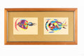 1970s painting Watercolor on paper abstract Atlantic fauna