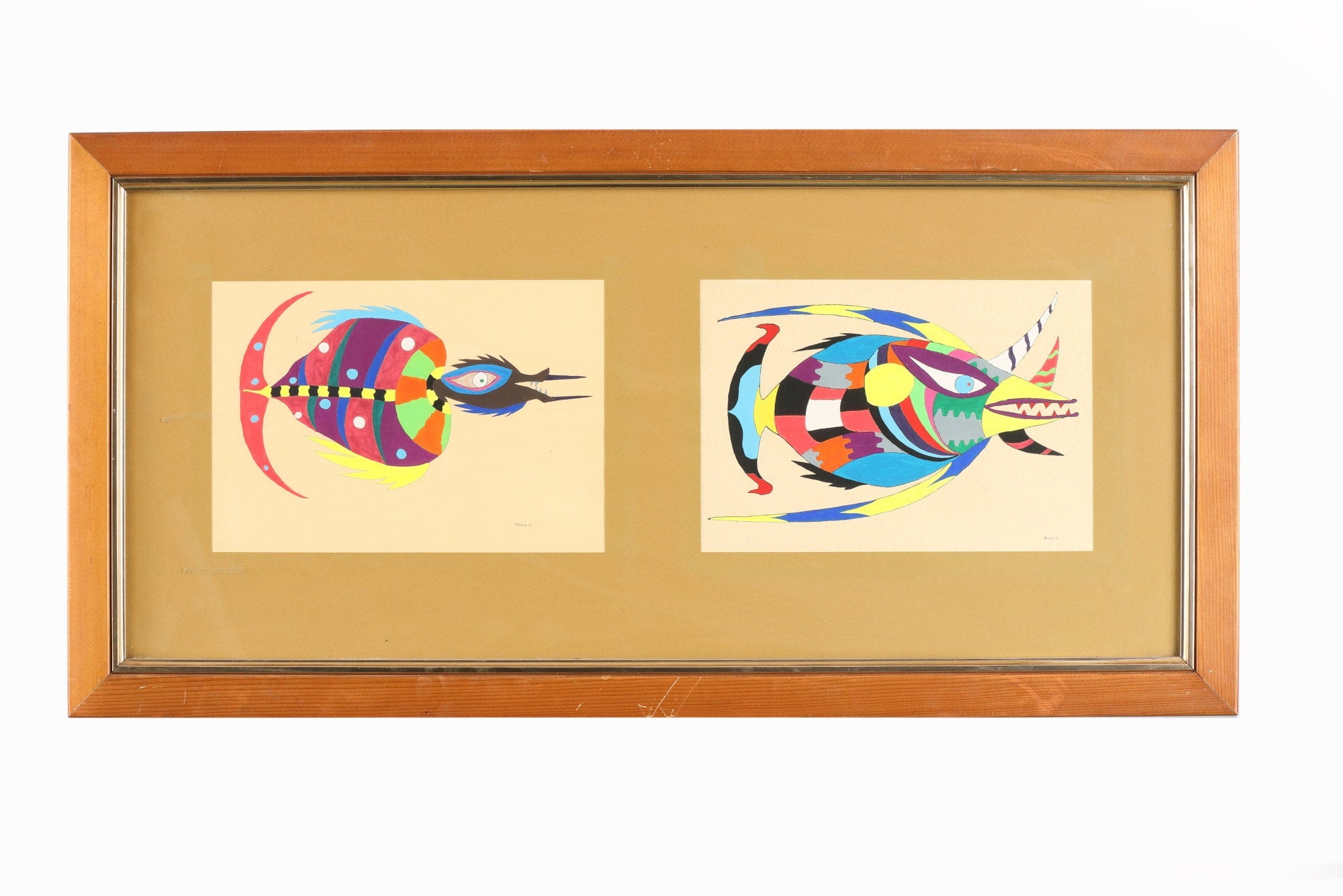 1970s painting Watercolor on paper abstract Atlantic fauna