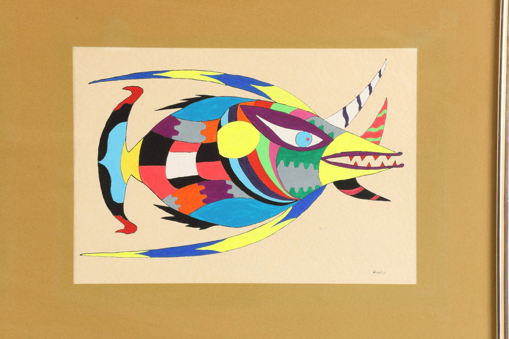 1970s painting Watercolor on paper abstract Atlantic fauna