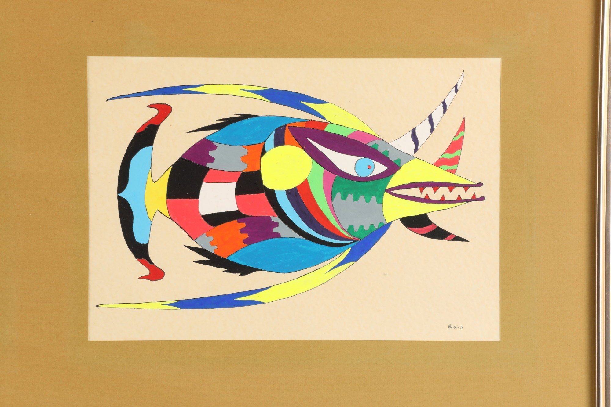 1970s painting Watercolor on paper abstract Atlantic fauna