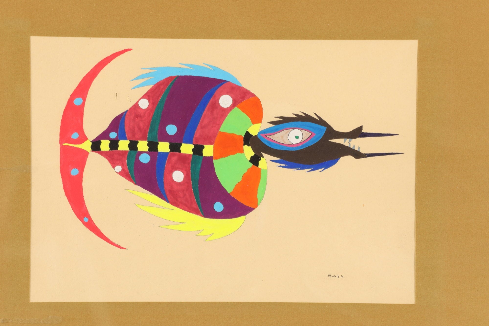 1970s painting Watercolor on paper abstract Atlantic fauna