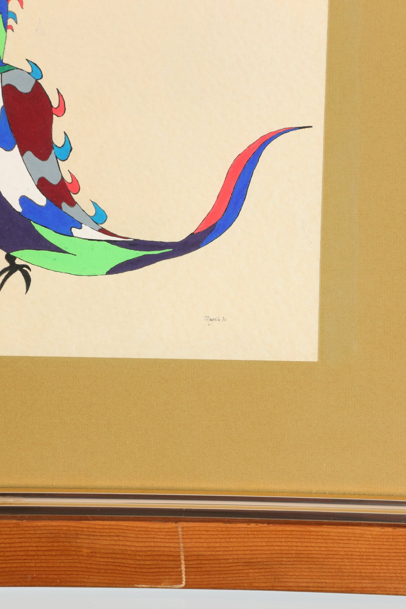 1970s painting Watercolor on paper with abstract birds