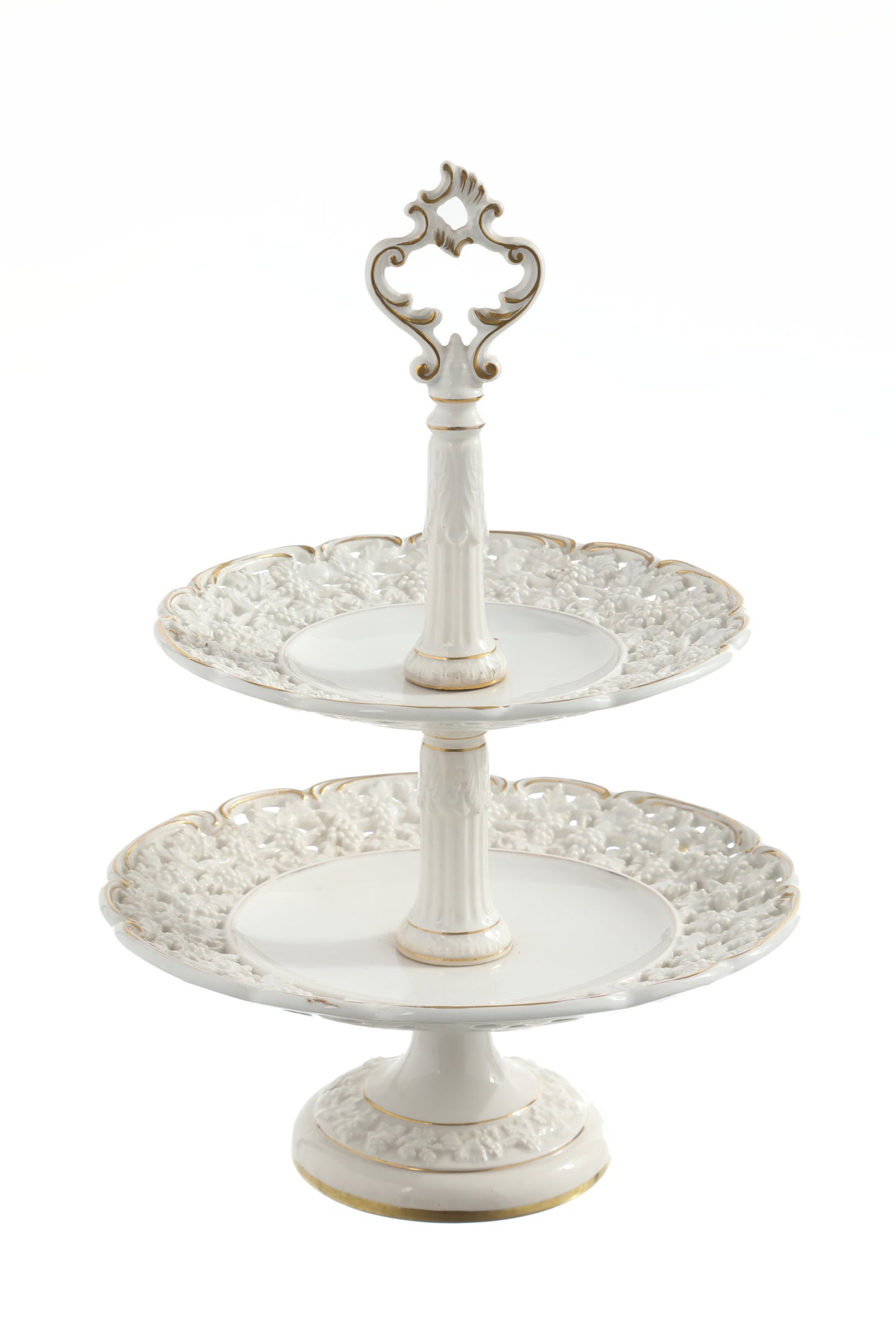 1950s cake stand in white Capodimonte porcelain