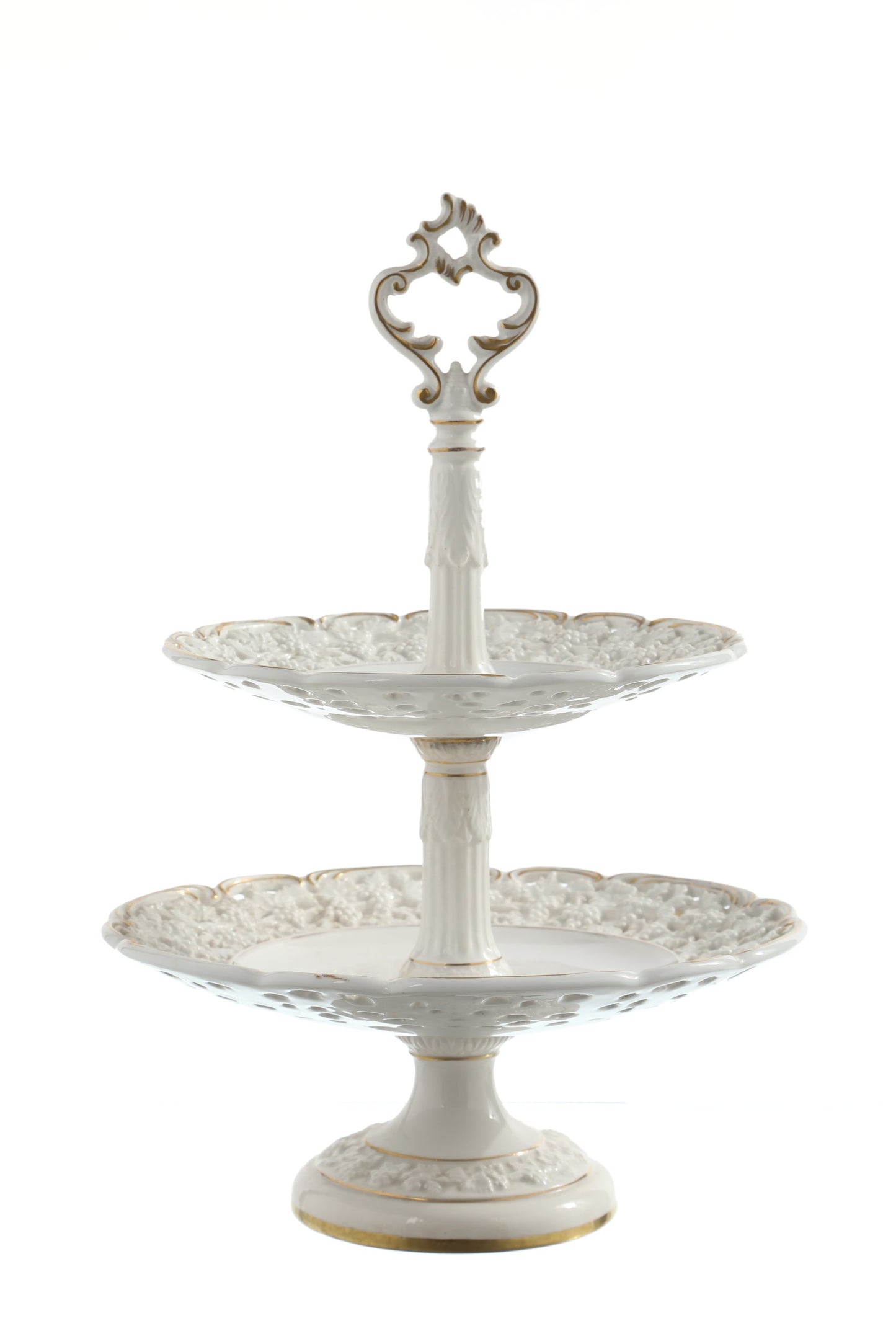 1950s cake stand in white Capodimonte porcelain