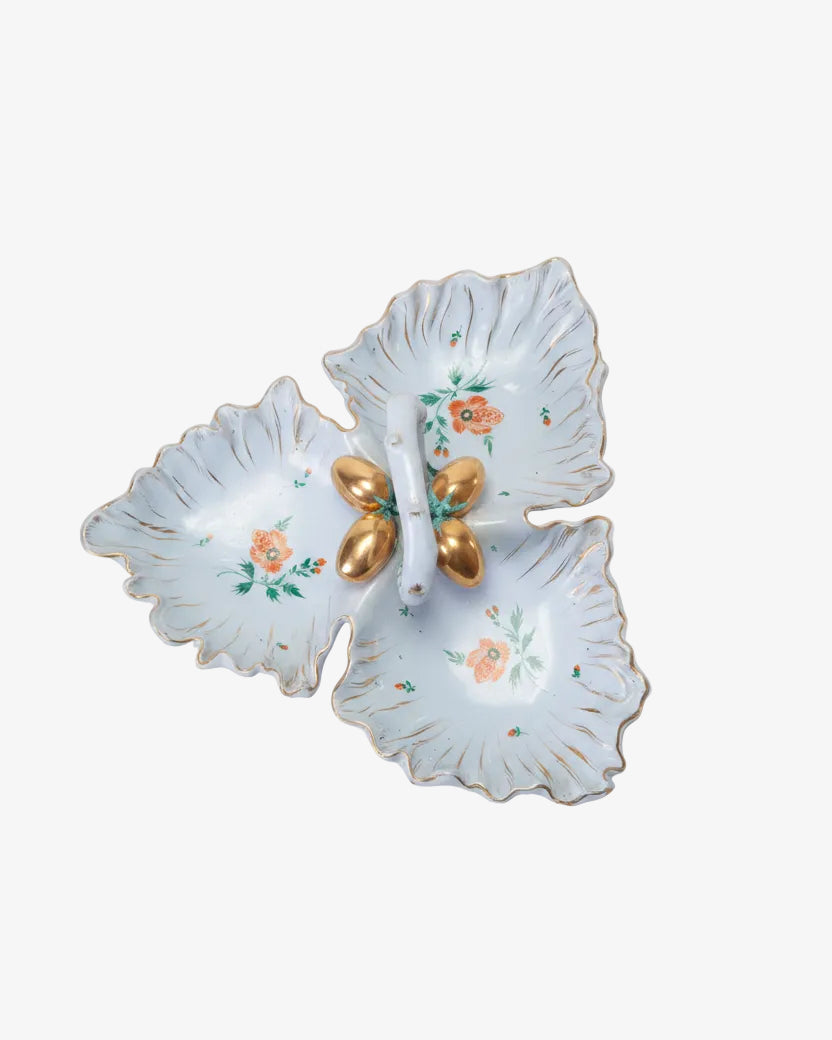Light blue decorated ceramic hors d'oeuvre dish from the 50s
