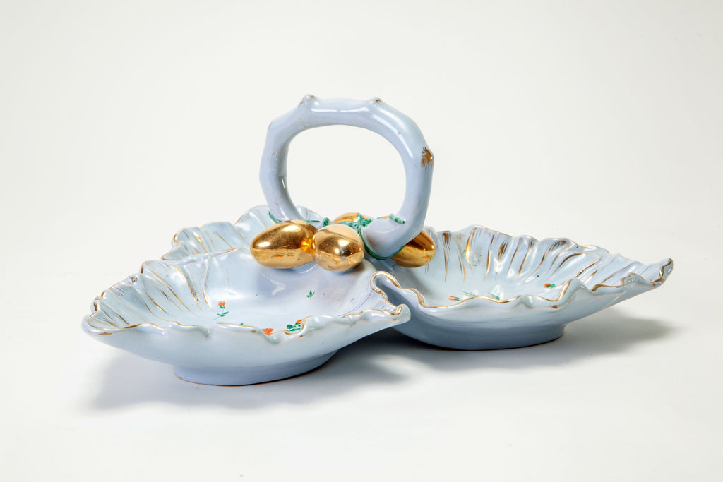 Antipastiera ceramica celeste decorata anni 50