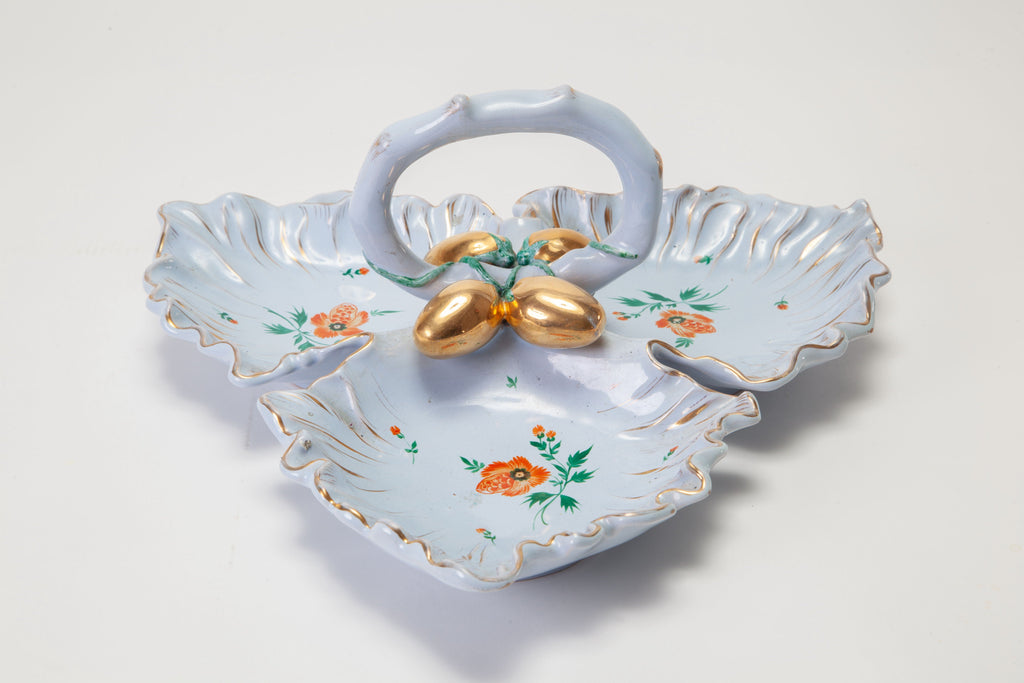Antipastiera ceramica celeste decorata anni 50