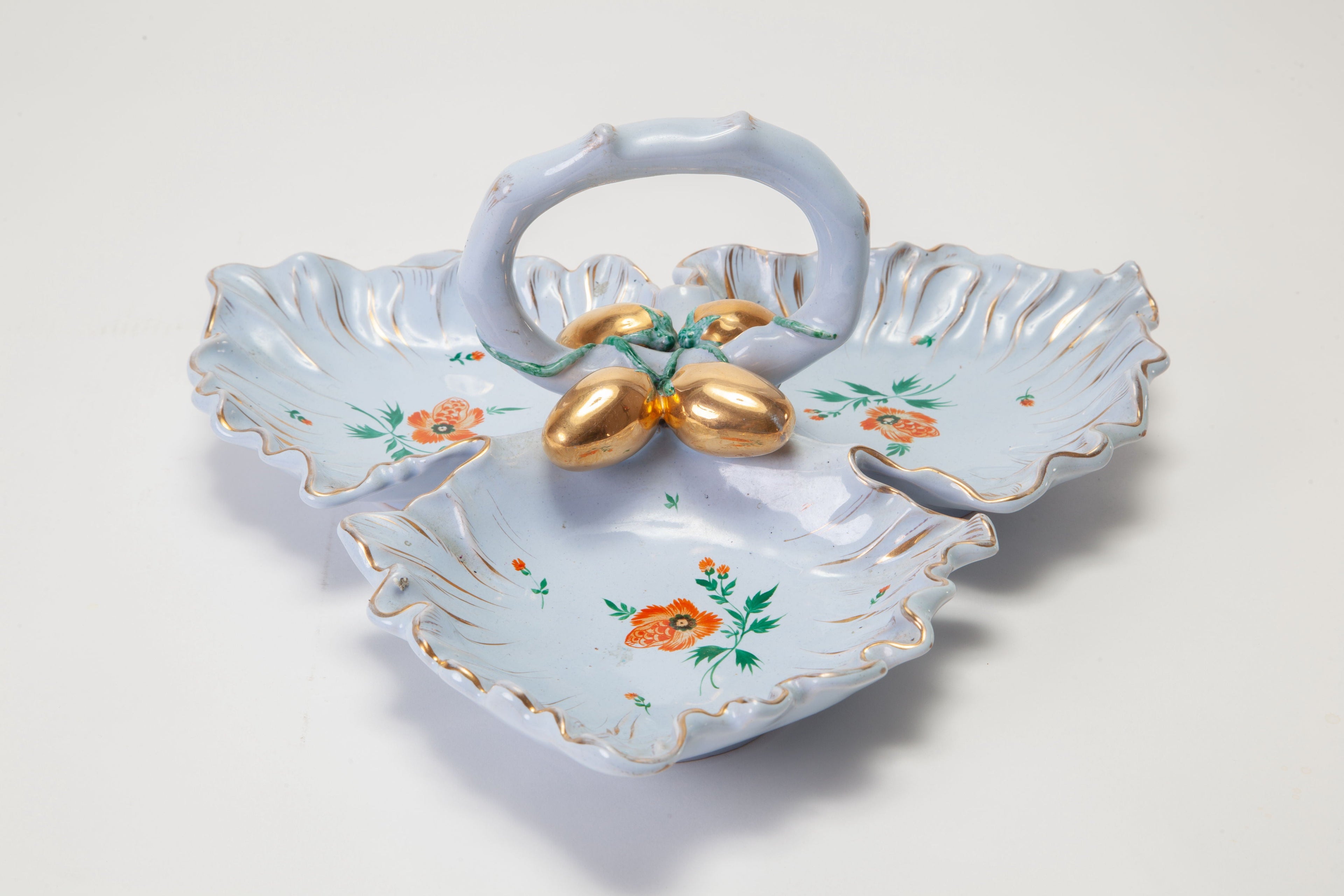 Antipastiera ceramica celeste decorata anni 50