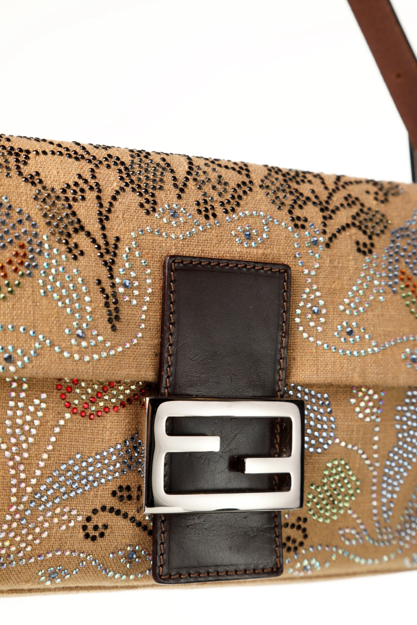 Fendi baguette from the 90s in canvas and Swarovski