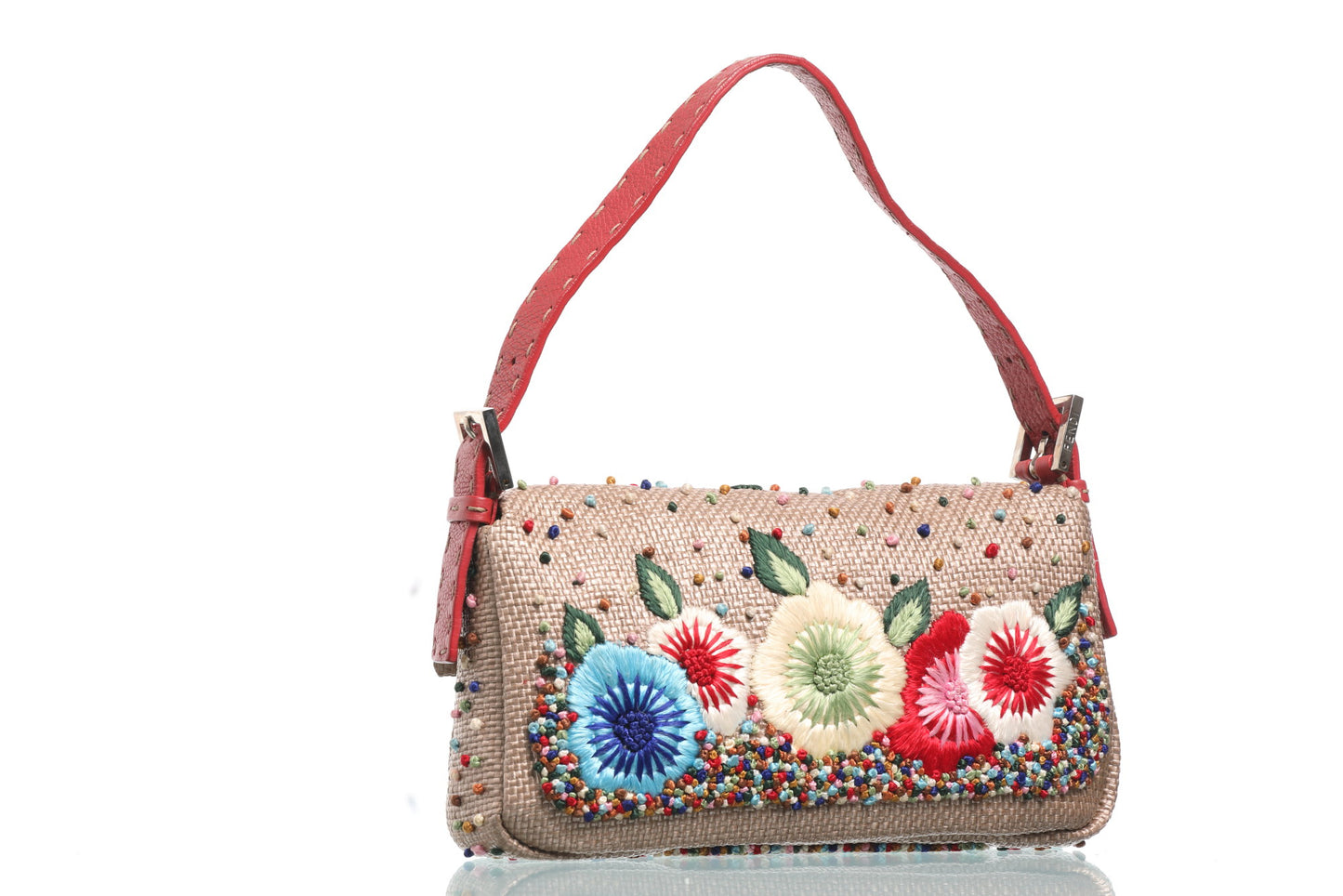 Fendi baguette with flower embroidery and multicolor beads