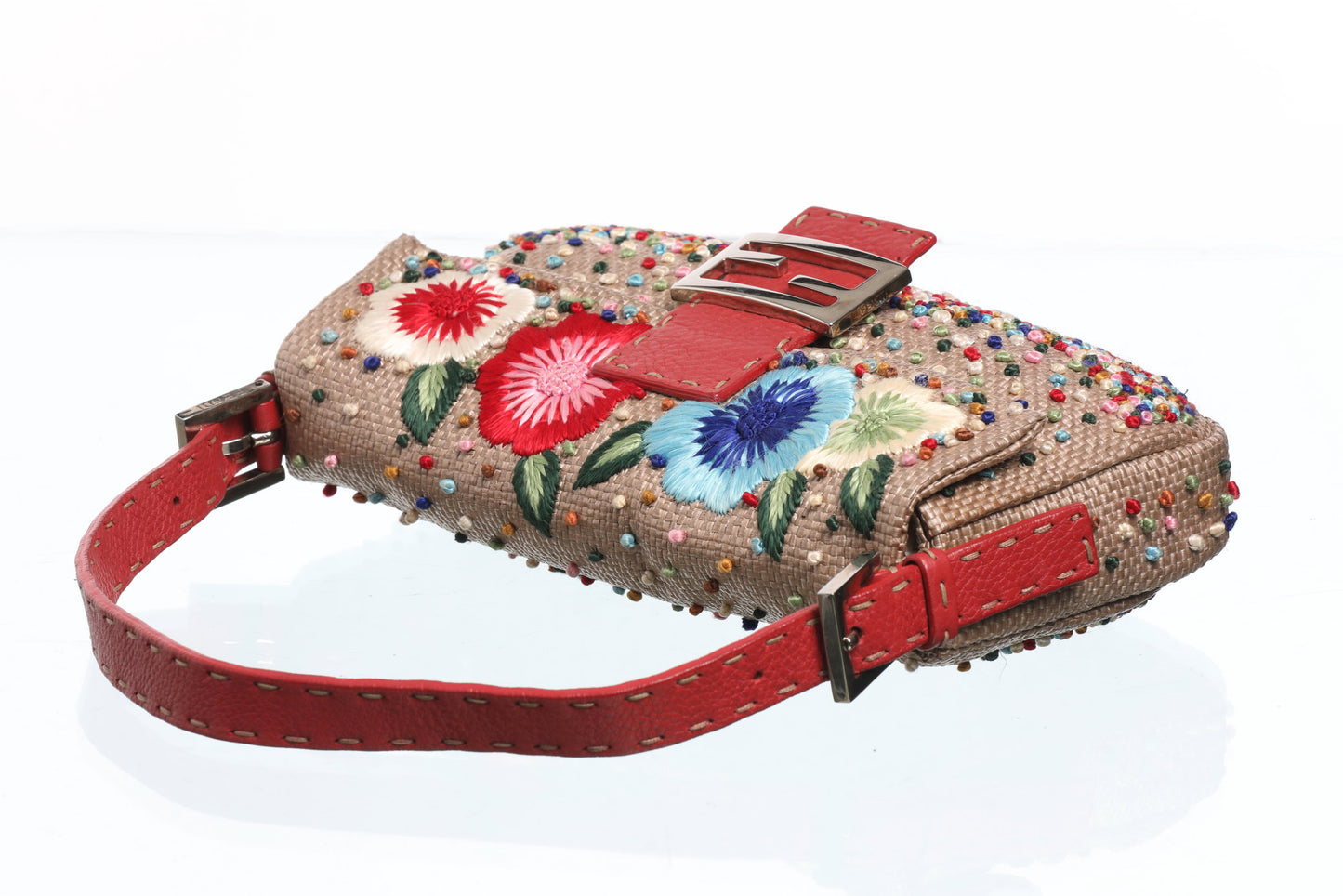 Fendi baguette with flower embroidery and multicolor beads