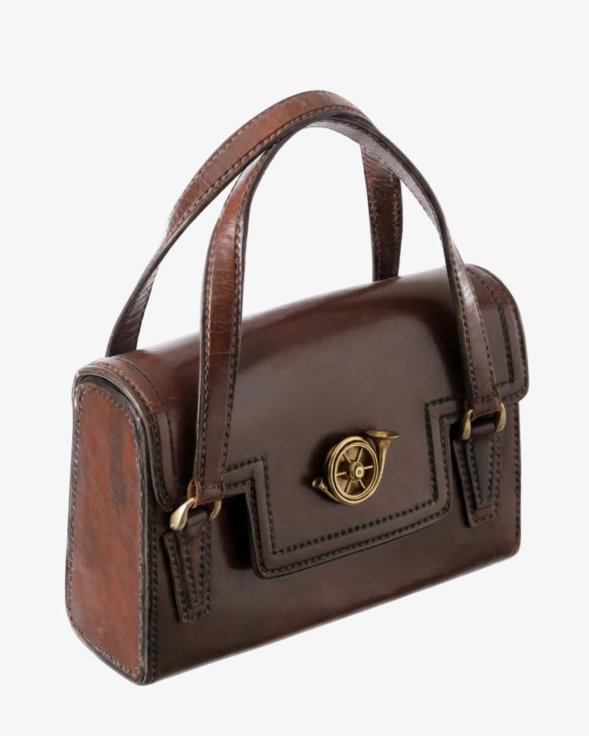 Borsa Sporta in cuoio metallerie ottone anni 70