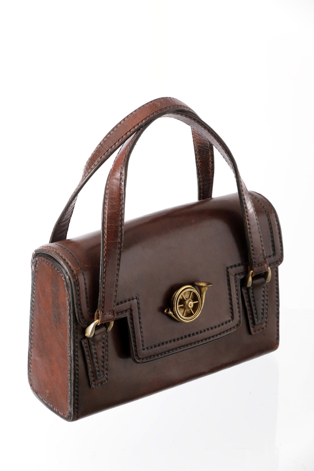 Borsa Sporta in cuoio metallerie ottone anni 70