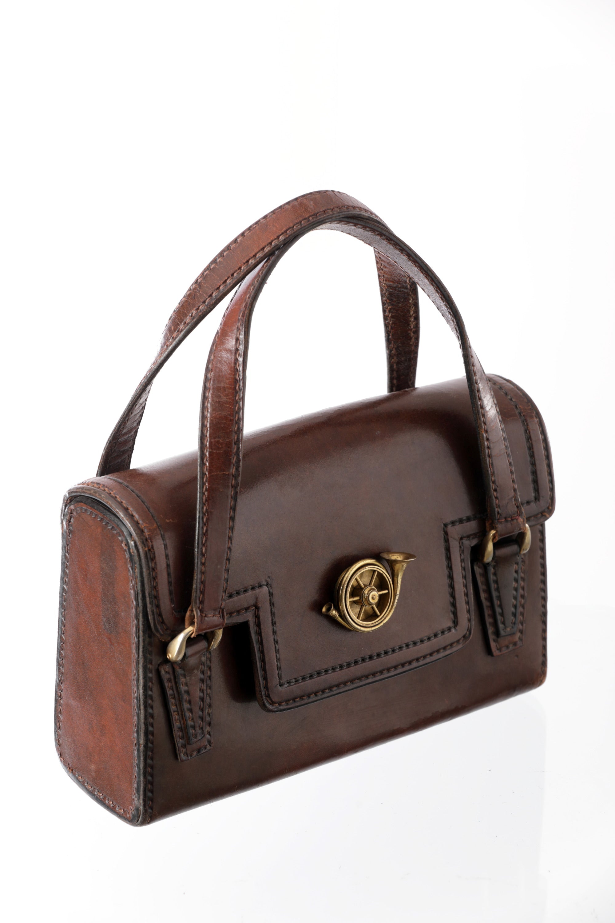 Borsa Sporta in cuoio metallerie ottone anni 70