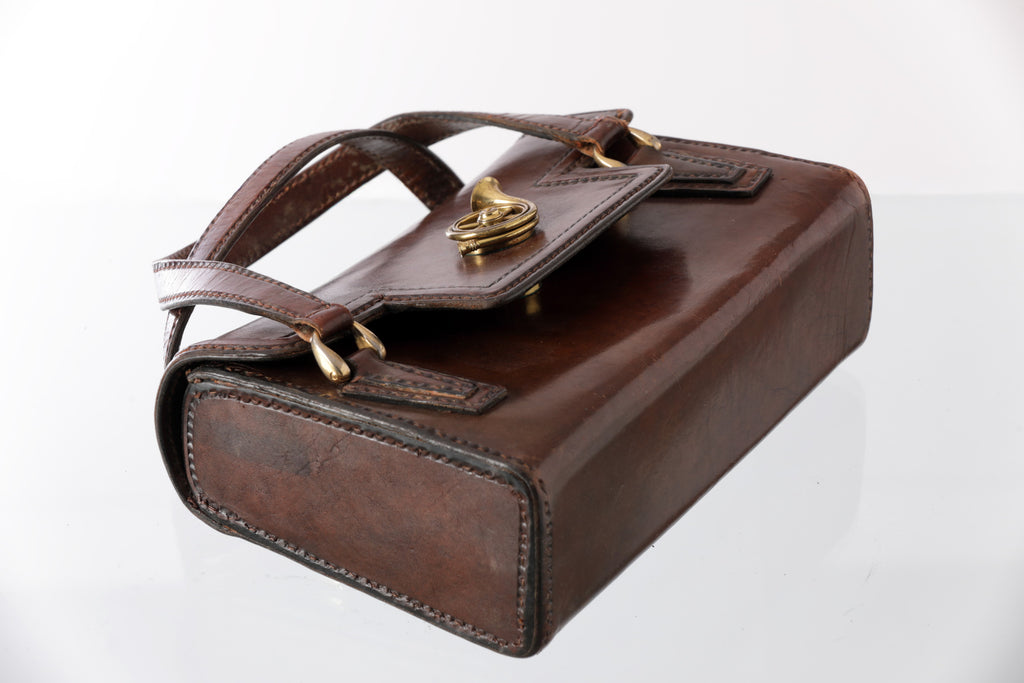 Borsa Sporta in cuoio metallerie ottone anni 70