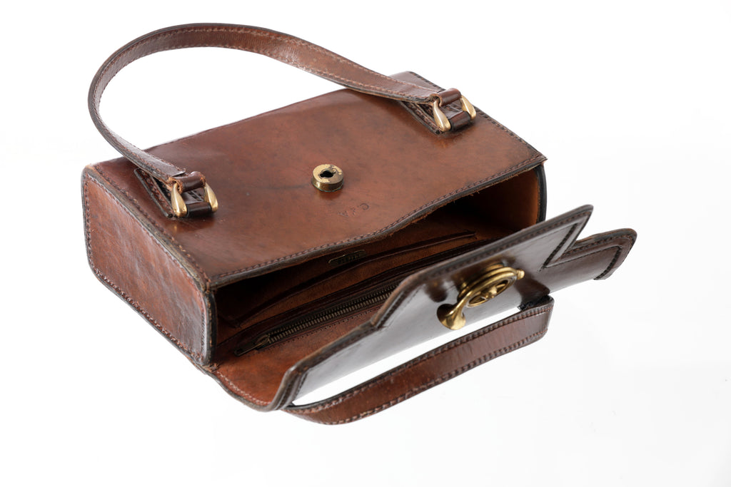Borsa Sporta in cuoio metallerie ottone anni 70