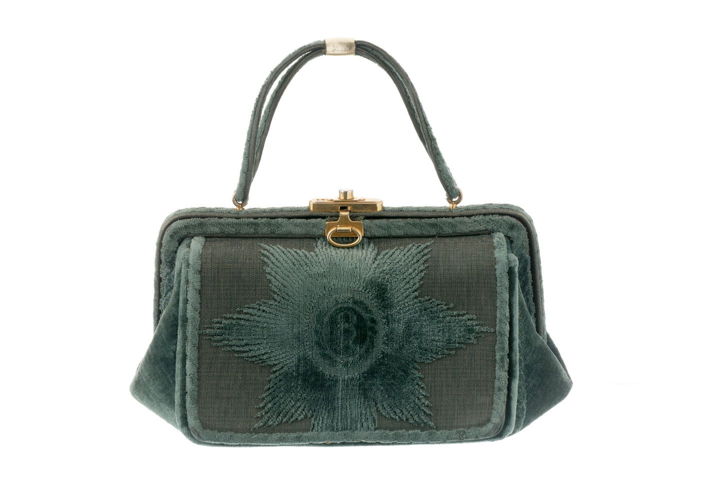 1950s Roberta di Camerino handbag in green devorè velvet