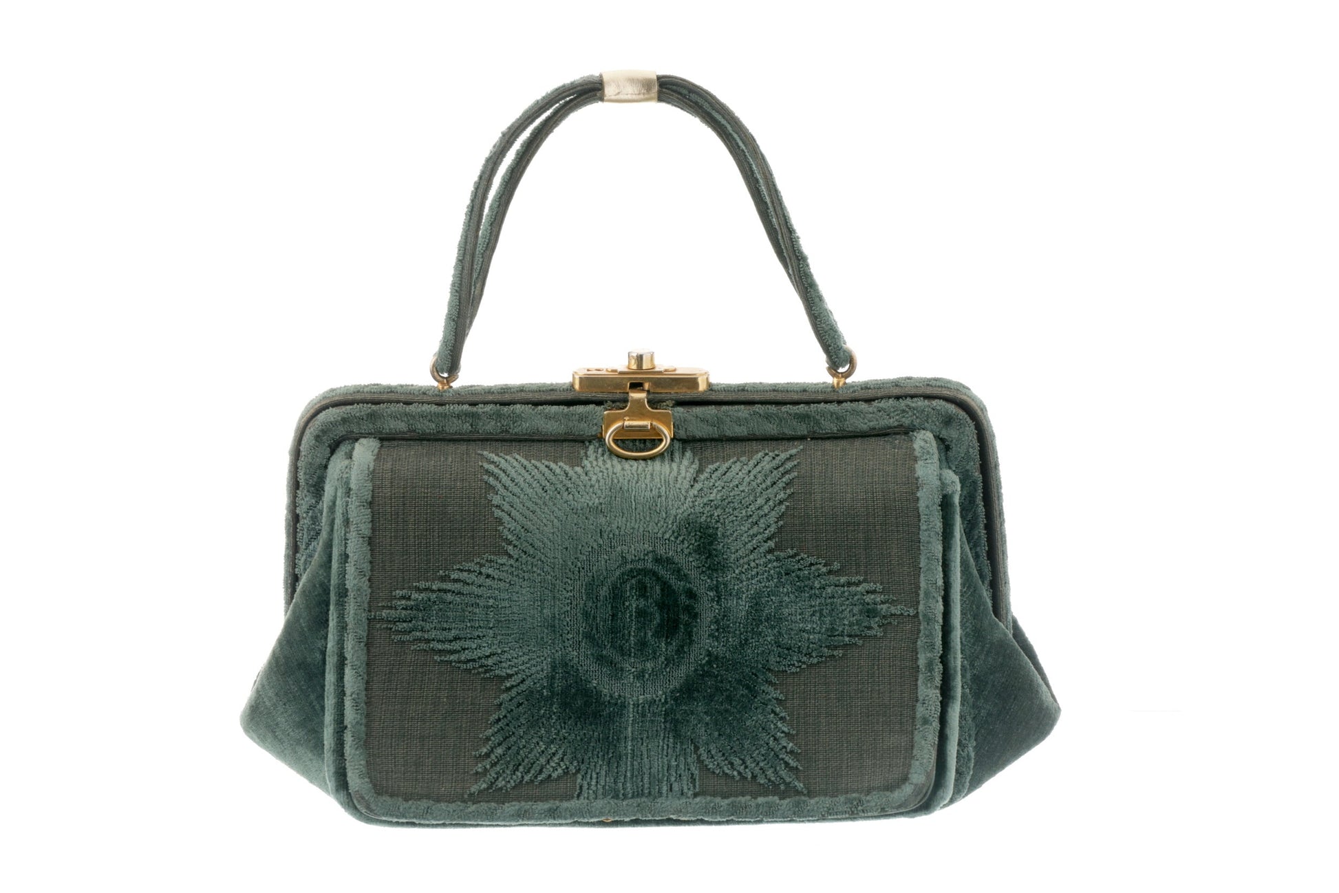 1950s Roberta di Camerino handbag in green devorè velvet –