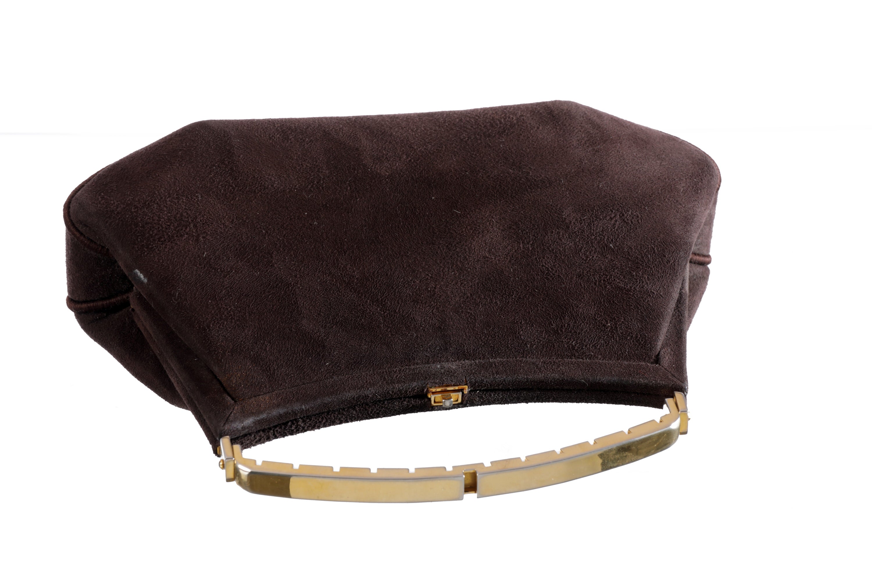 Suede handbag with golden hardware from the 60s