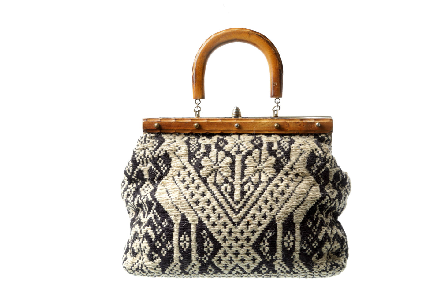 Fabric handbag with bamboo handle