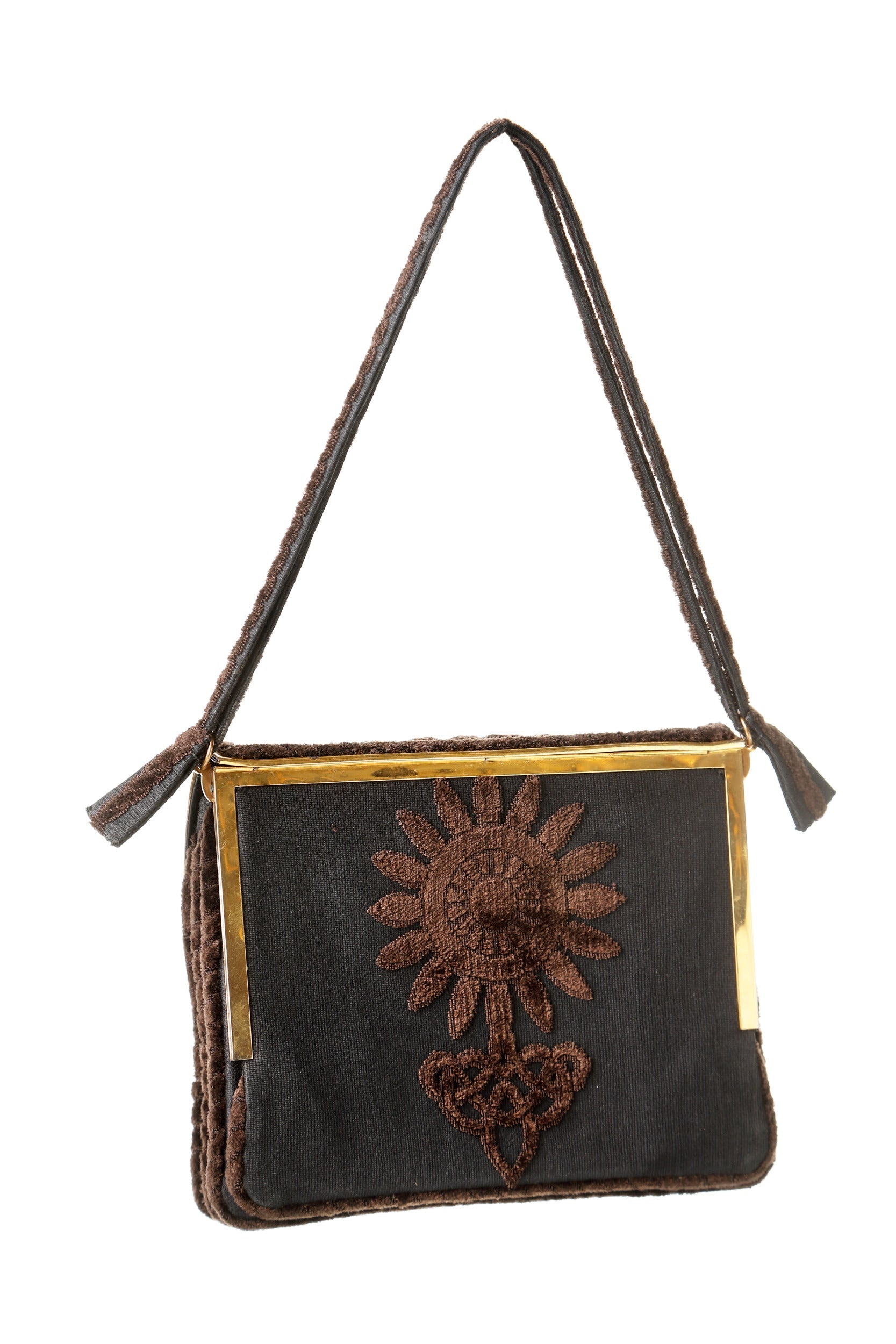 Borsa a spalla Roberta di Camerino velluto marrone fondo nero
