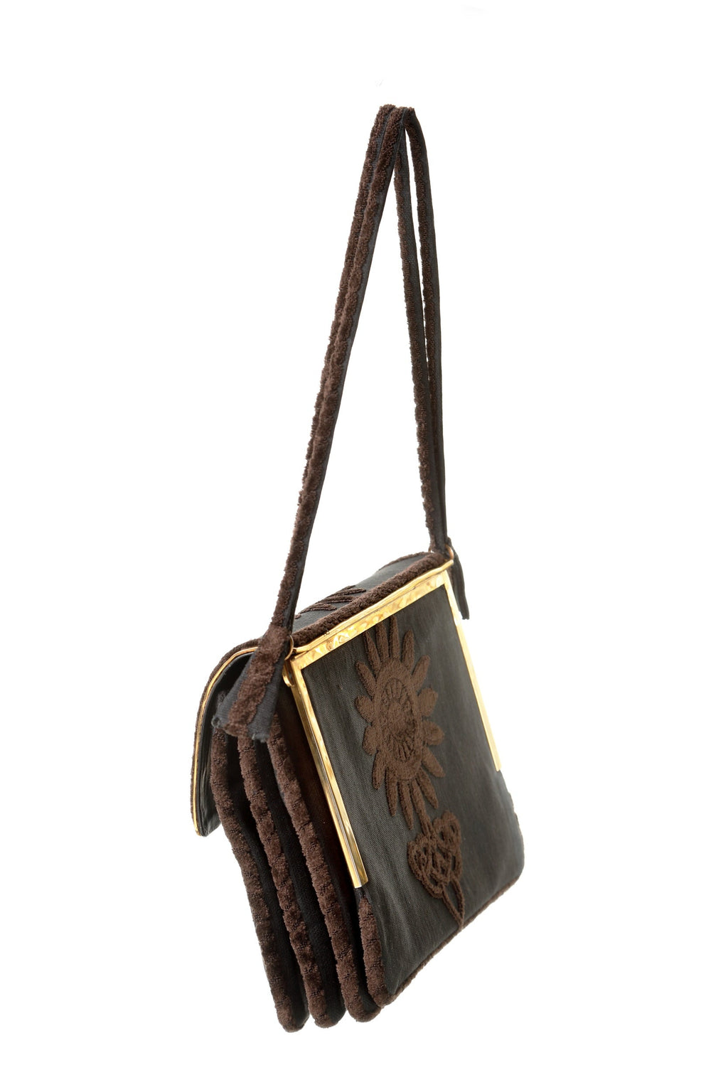 Borsa a spalla Roberta di Camerino velluto marrone fondo nero