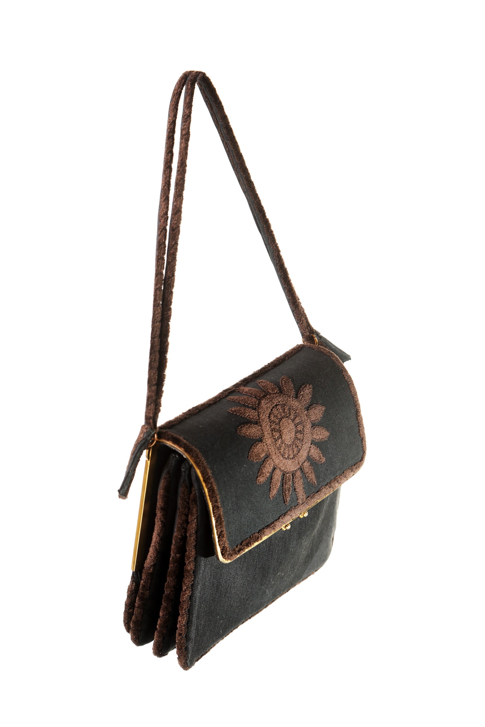 Borsa a spalla Roberta di Camerino velluto marrone fondo nero