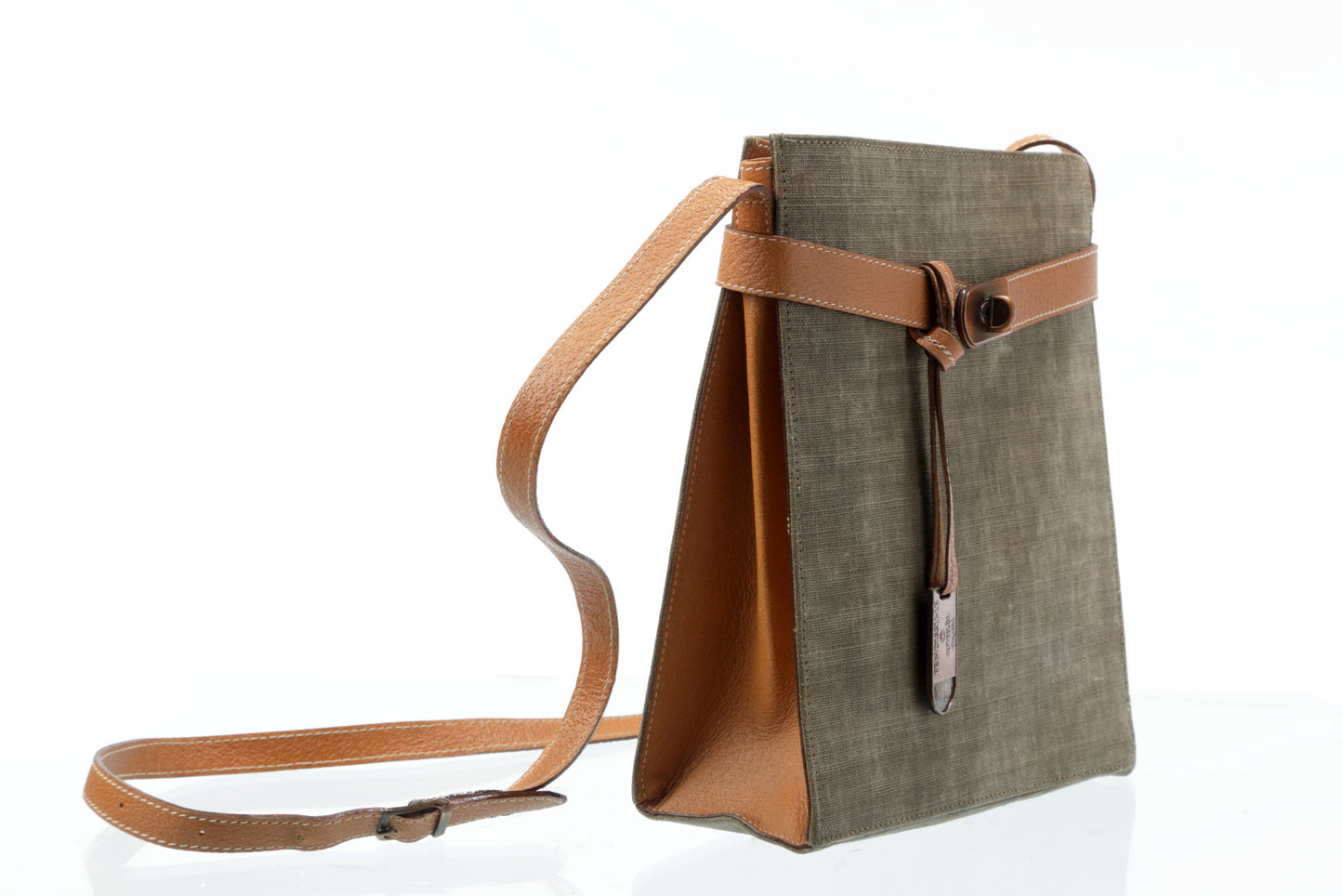 Fendissime shoulder bag in natural leather and mud green canvas