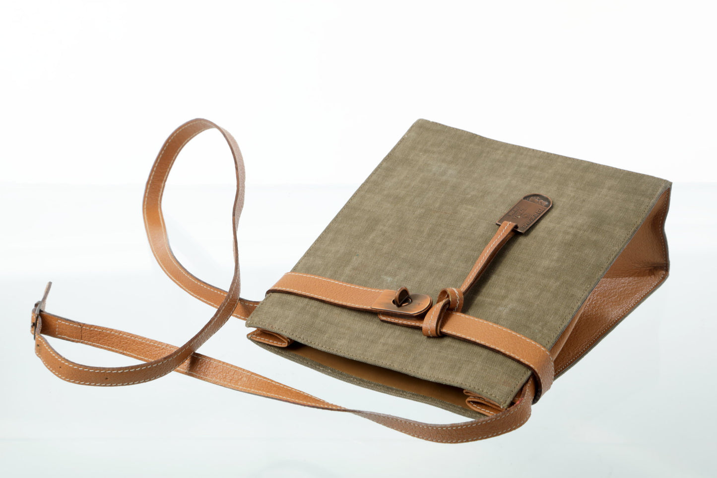 Fendissime shoulder bag in natural leather and mud green canvas