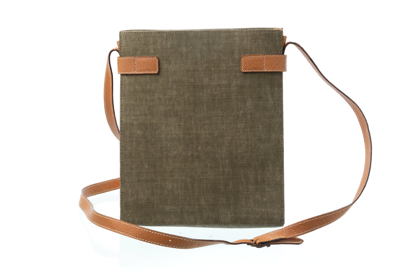 Fendissime shoulder bag in natural leather and mud green canvas