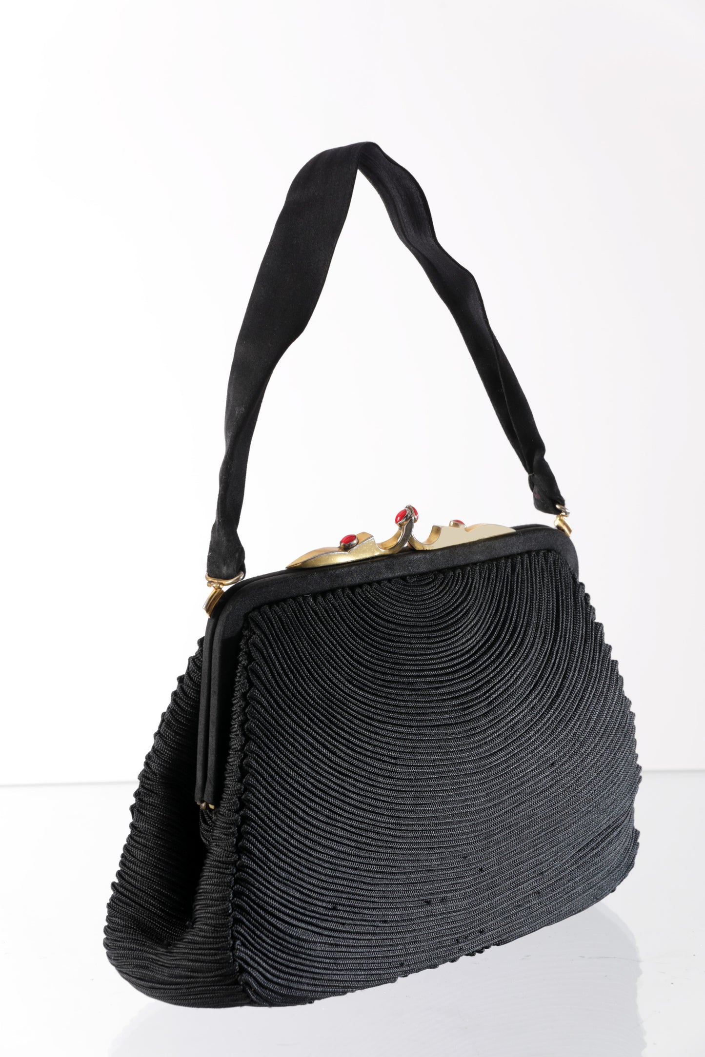 Pleated satin shoulder bag, 1960s golden hardware