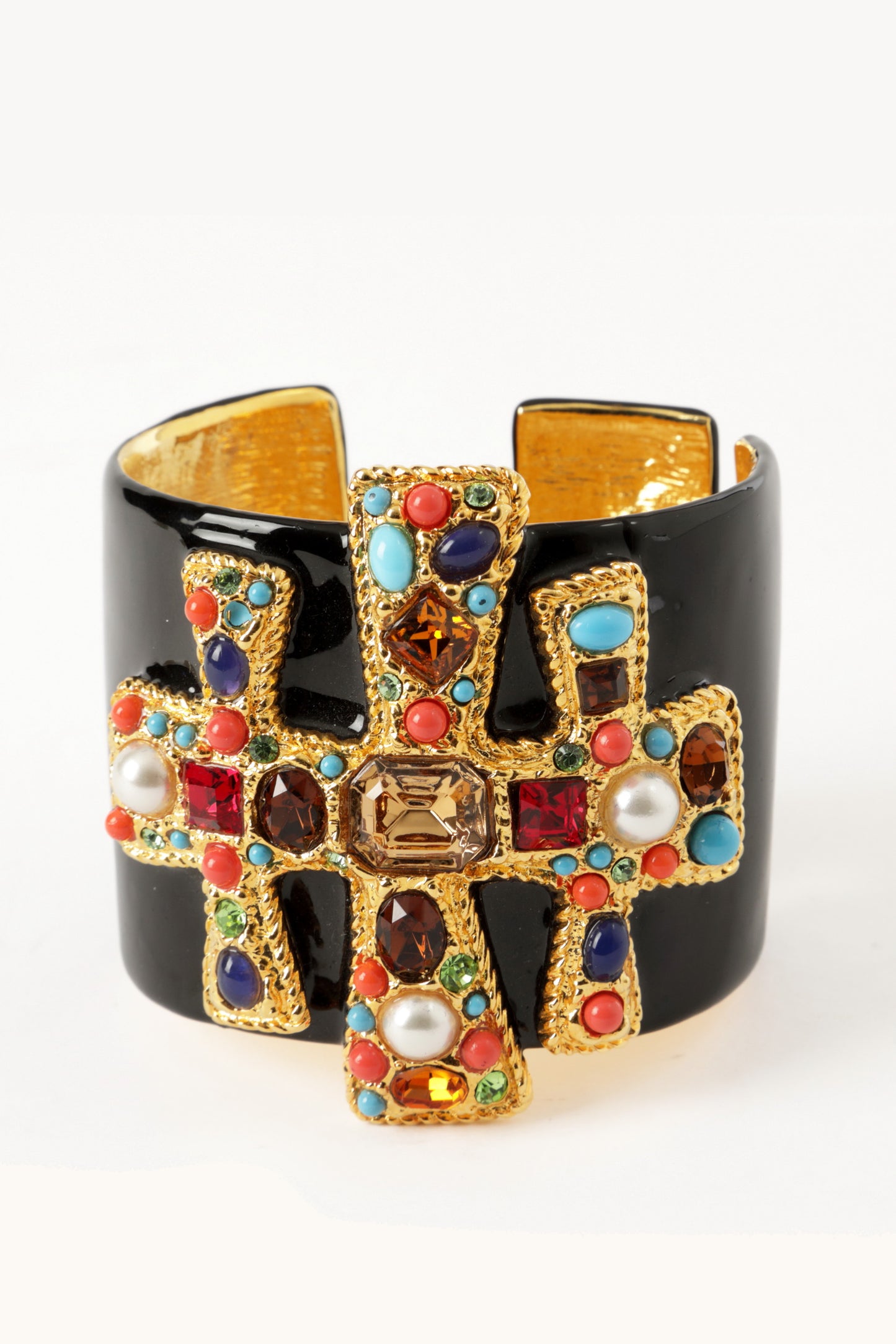 Bracciale rigido nero croce Kenneth Jay Lane anni 90