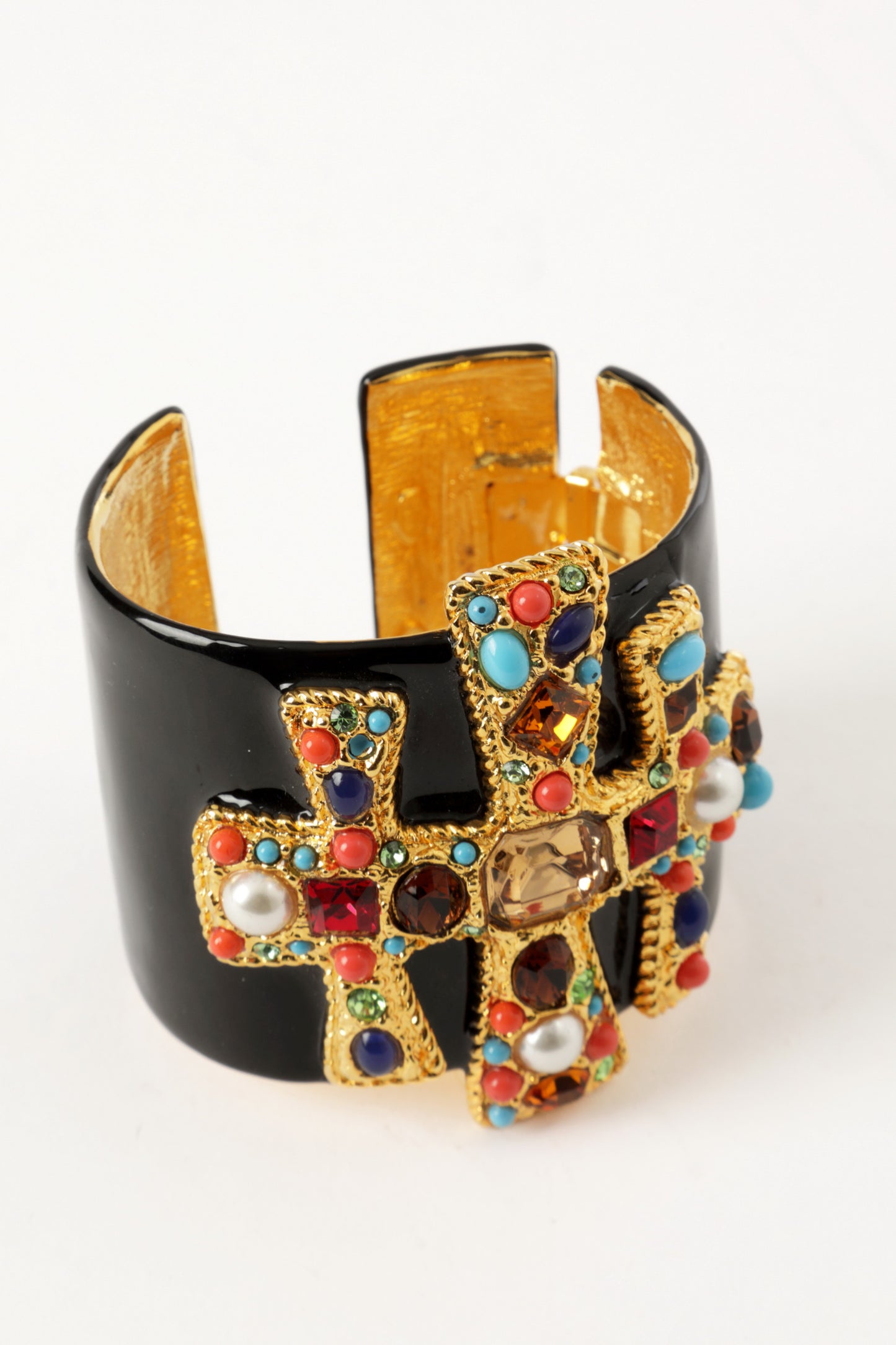Bracciale rigido nero croce Kenneth Jay Lane anni 90