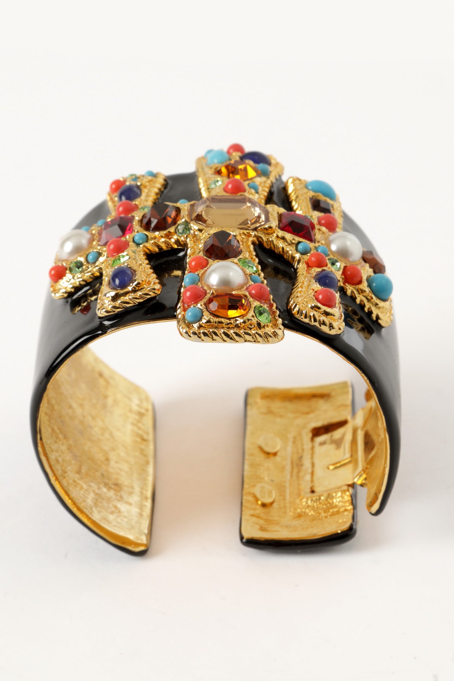 Bracciale rigido nero croce Kenneth Jay Lane anni 90