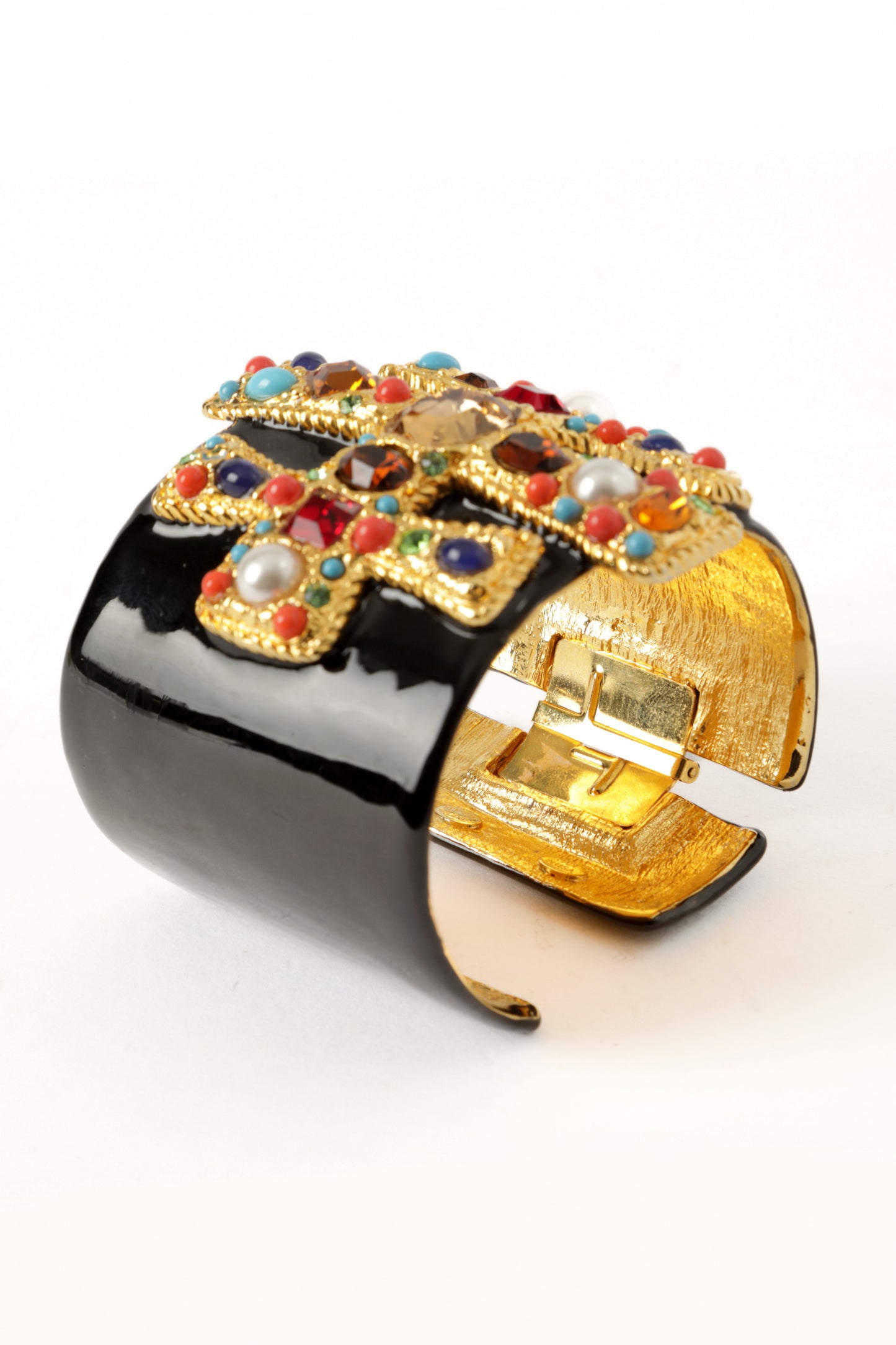 Bracciale rigido nero croce Kenneth Jay Lane anni 90