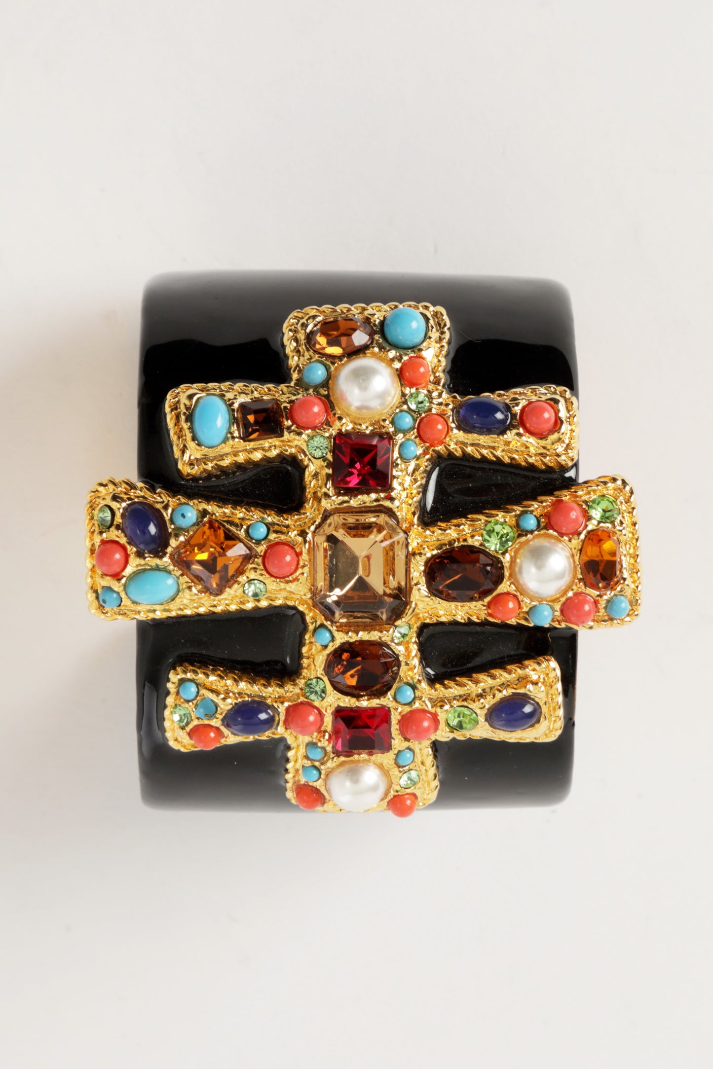 Bracciale rigido nero croce Kenneth Jay Lane anni 90