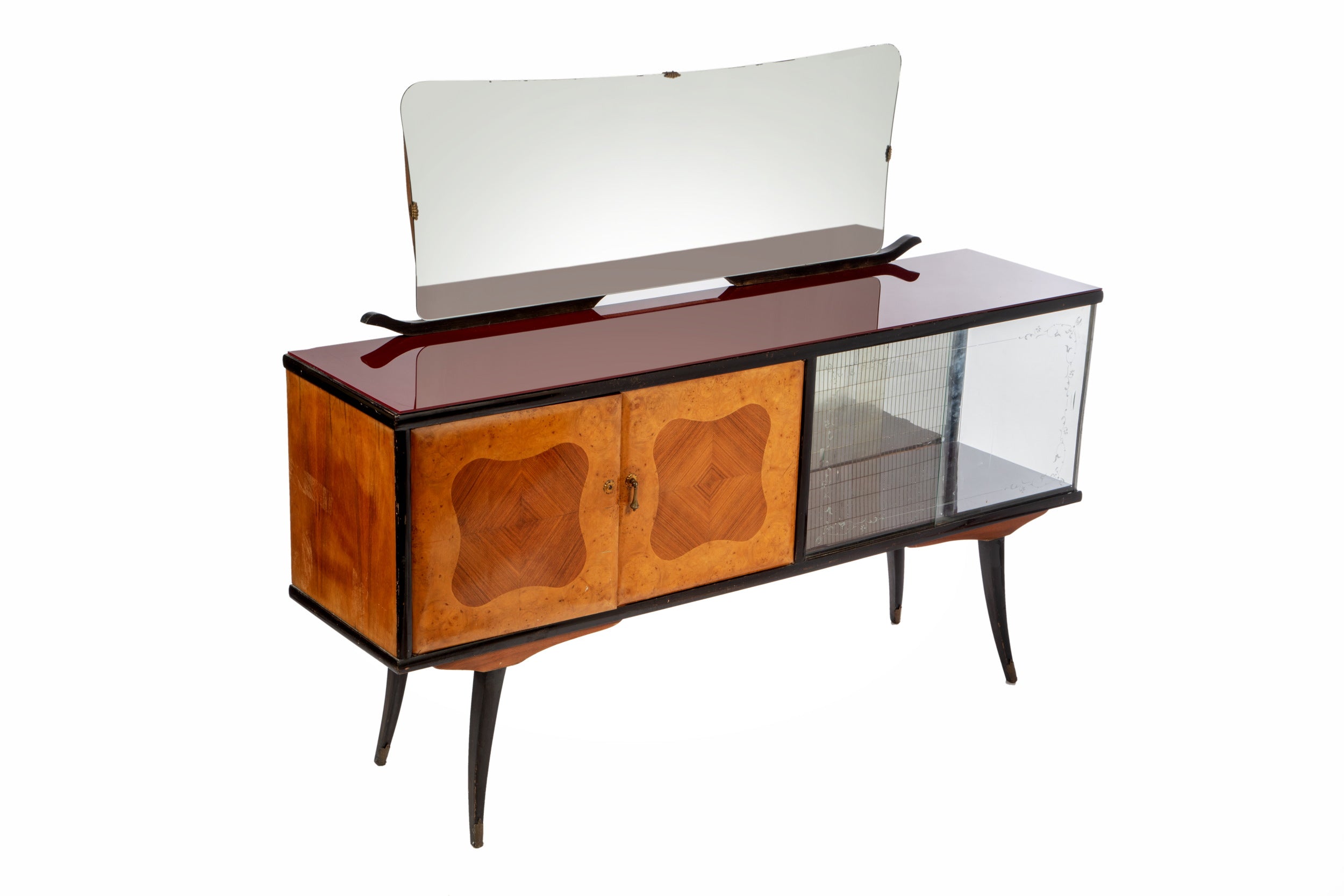 1950s buffet with 2 briarwood doors and 2 glass doors