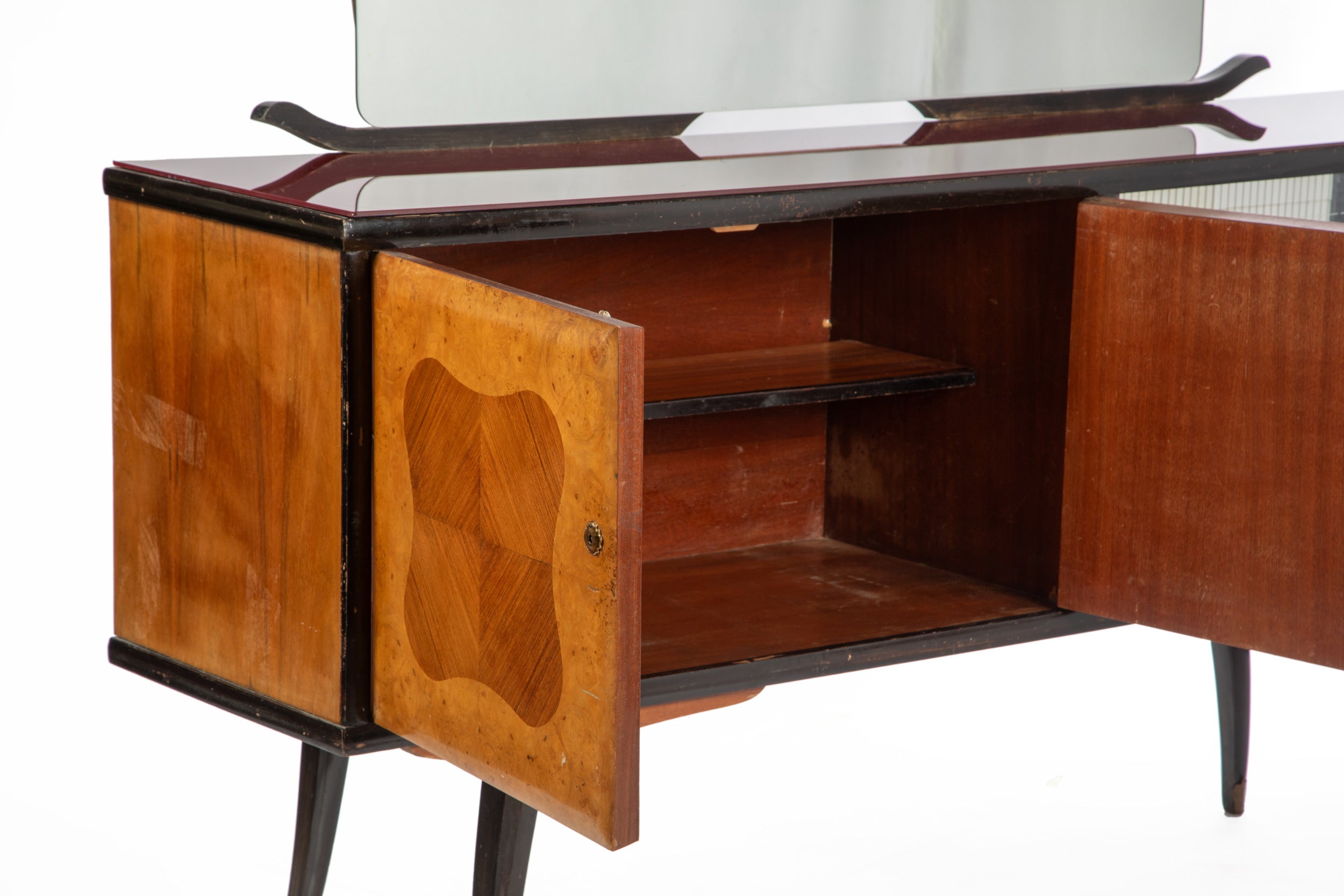 1950s buffet with 2 briarwood doors and 2 glass doors