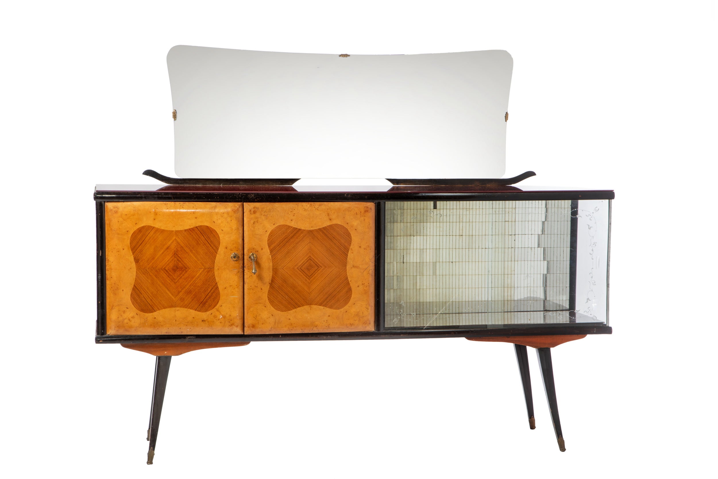 1950s buffet with 2 briarwood doors and 2 glass doors