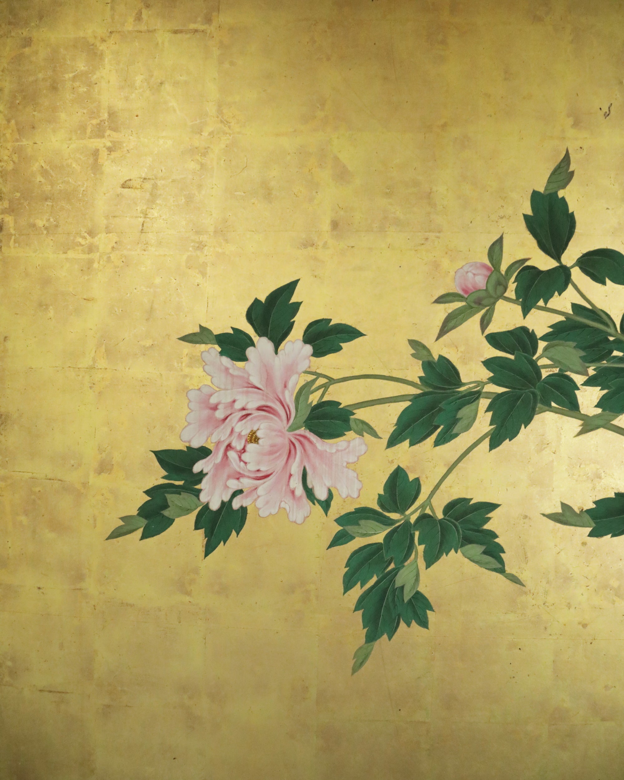 Byōbu con peonie su roccia