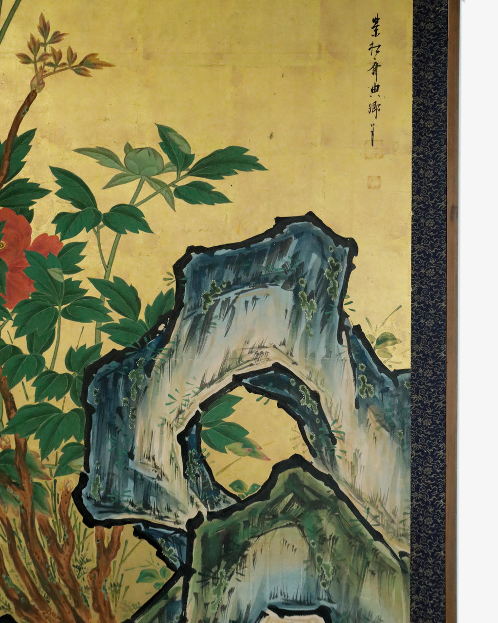 Byōbu con peonie su roccia