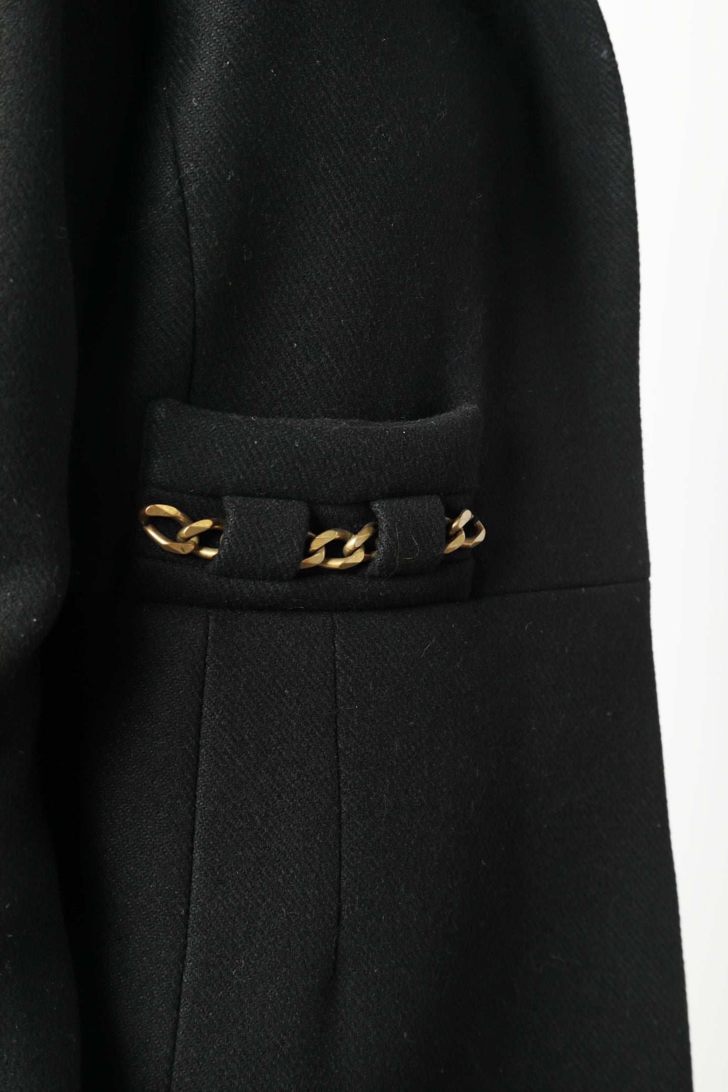 Black Chloe coat with golden chain inserts