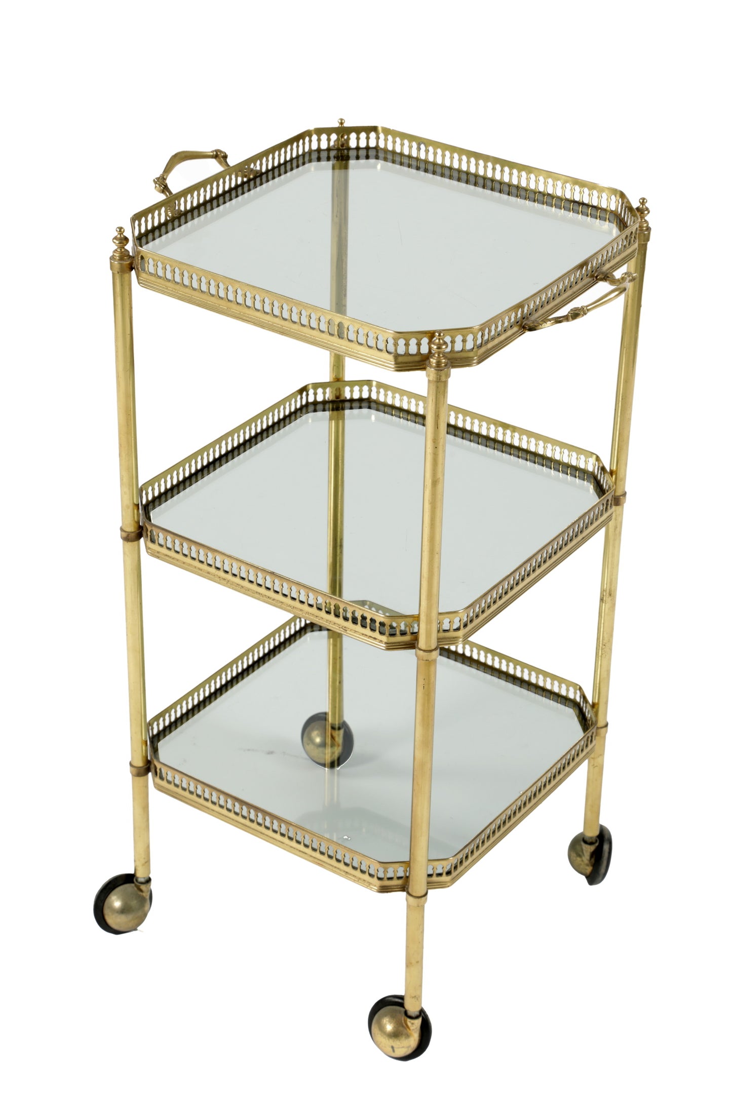 1960s brass trolley with three shelves