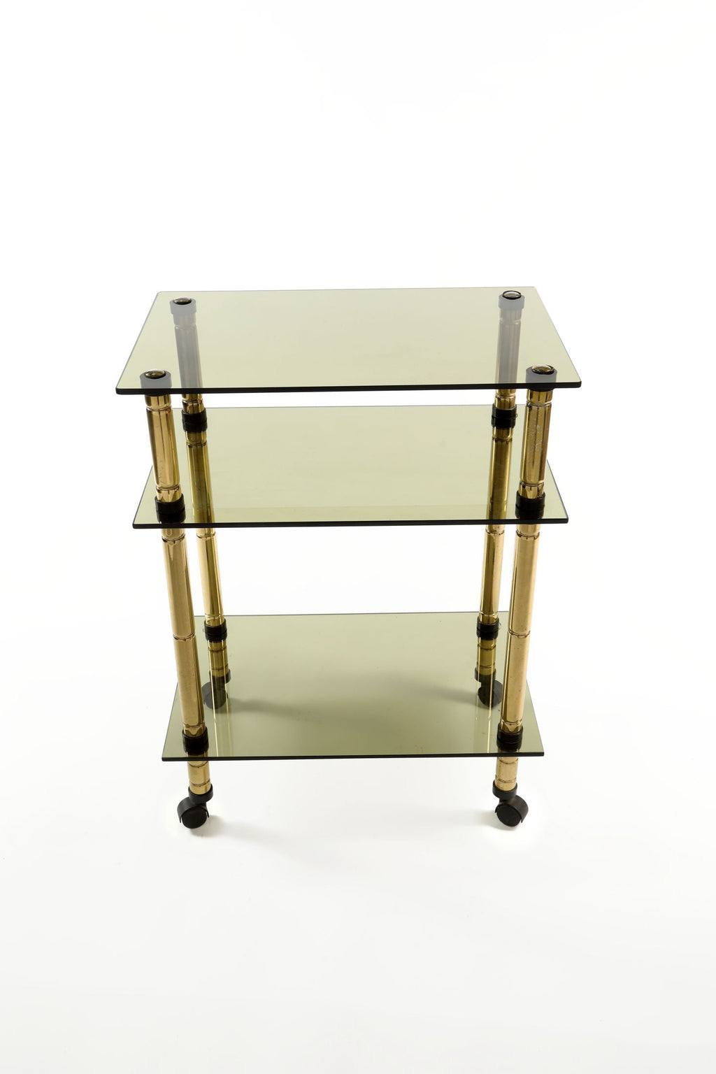 Carrello anni 70 vetro fumé struttura in ottone