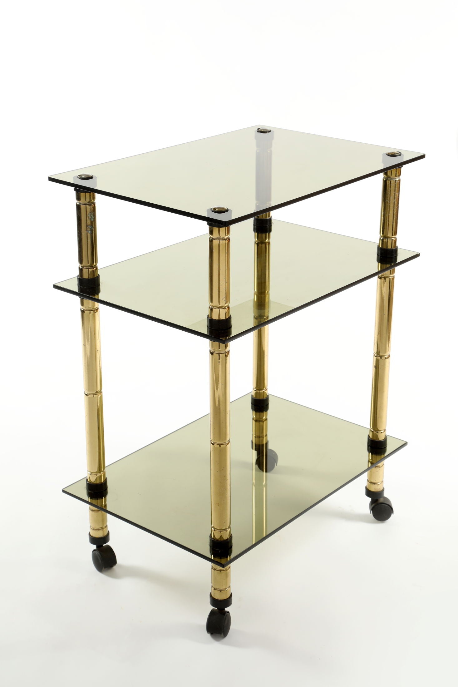 Trolley 70s smoked glass structure in brass