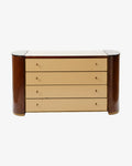 Chest of drawers in briarwood and smoked glass from the 70s