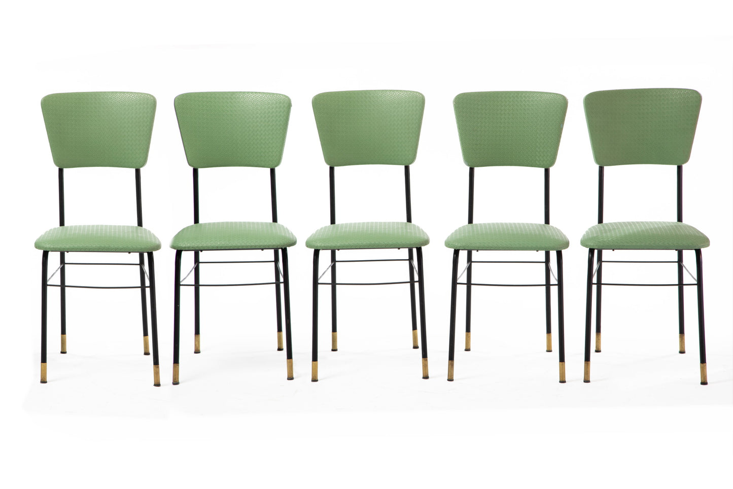 Five 60s green vinyl chairs