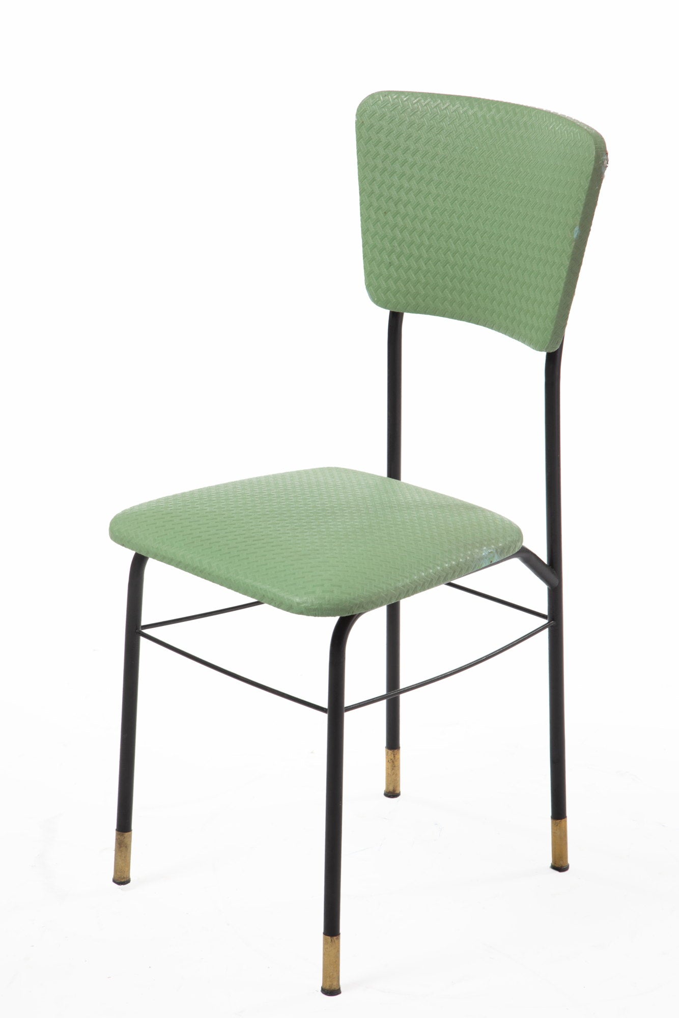 Five 60s green vinyl chairs